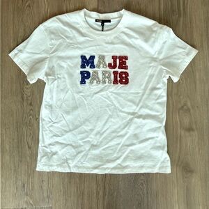 Maje White Tee with Red and Blue Graphic